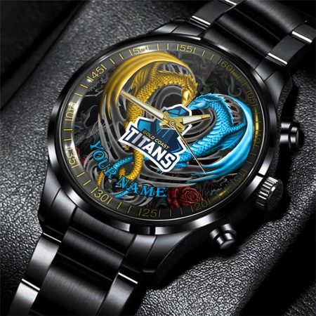 Gold Coast Titans NRL Personalized Black Hand Watch Gift For Fans