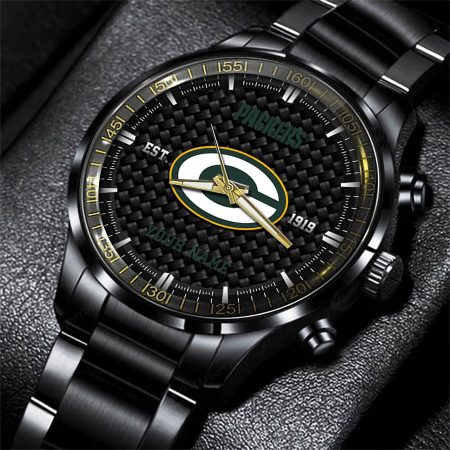 Green Bay Packers NFL Black Fashion Hand Watch Custom Your Name Gift For Fan