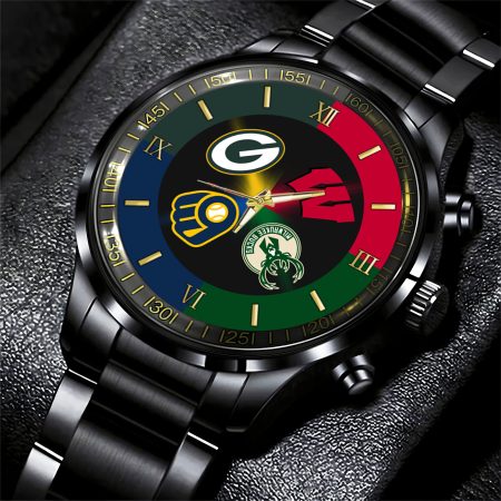 Green Bay Packers NFL Black Fashion Watch Custom Your Name For Fan