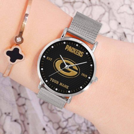 Green Bay Packers NFL Black Fashion Watch Custom Your Name