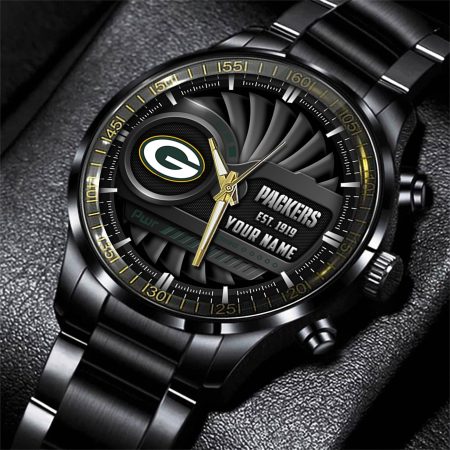 Green Bay Packers NFL Black Fashion Watch Custom Your Name