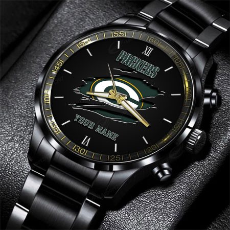 Green Bay Packers NFL Personalized Black Fashion Watch For Football Lovers For Fan
