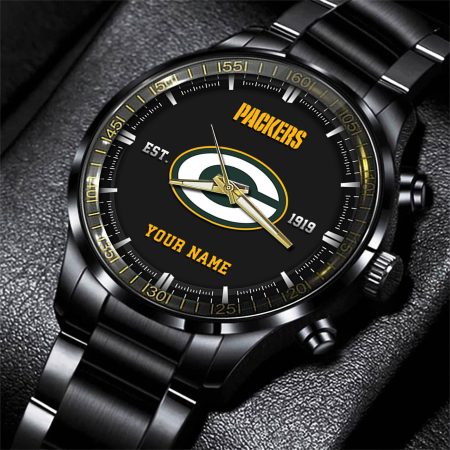 Green Bay Packers NFL Personalized Black Fashion Watch Gifts For Fans