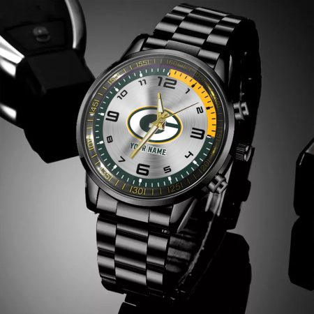 Green Bay Packers NFL Personalized Black Hand Watch Gifts For Fans