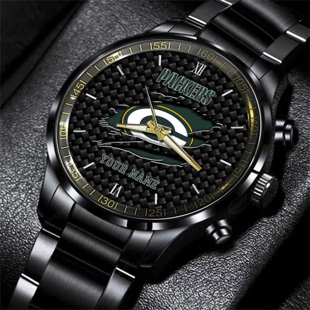 Green Bay Packers NFL Personalized Sport Black Fashion Watch For Fan