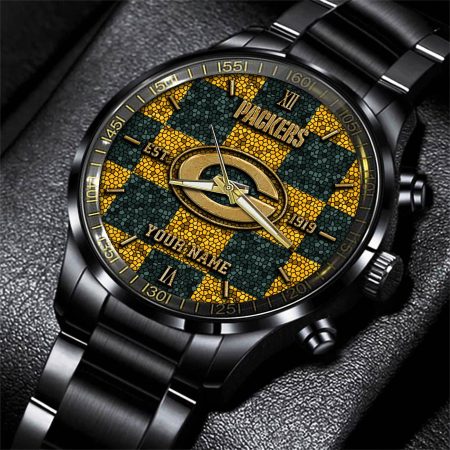 Green Bay Packers NFL Personalized Sport Black Watch Gifts For Fans