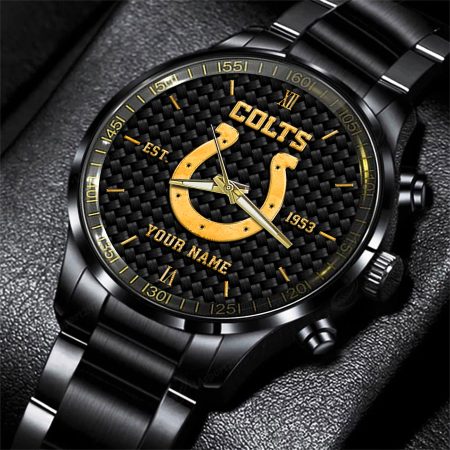 Indianapolis Colts NFL Black Fashion Hand Watch Custom Your Name Gift For Fan