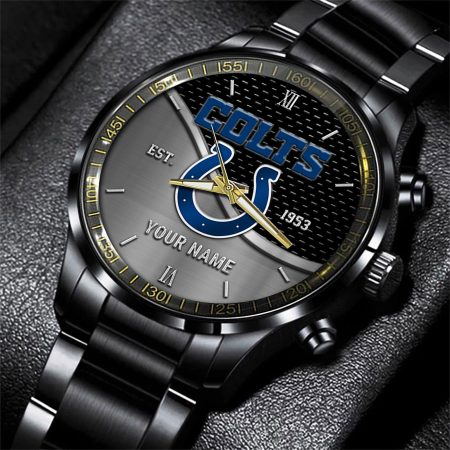Indianapolis Colts NFL Black Fashion Hand Watch Custom Your Name Gift For Fan