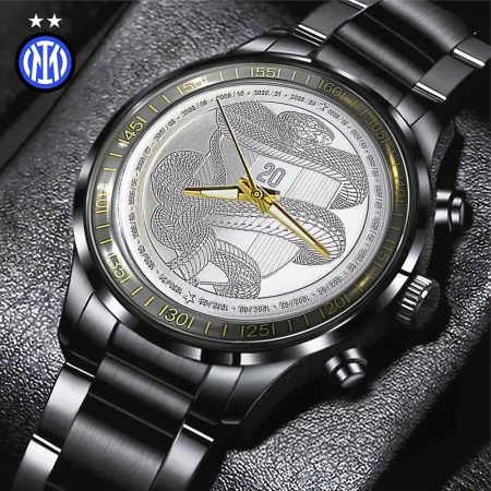 Inter Milan Serie A FC Black Stainless Steel Watch Gift For Fan