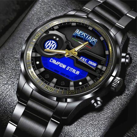 Inter Milan Serie A FC Black Stainless Steel Watch Gift For Fan