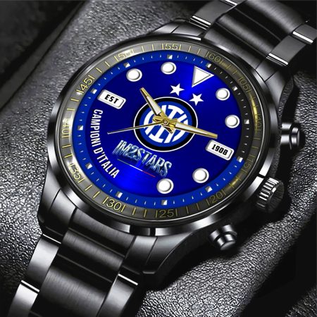 Inter Milan Serie A FC Black Stainless Steel Watch Gift For Fan