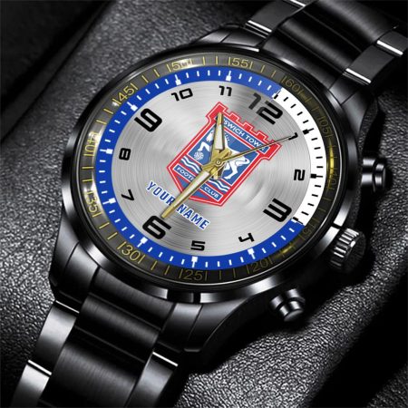 Ipswich Town EFL Personalized Black Stainless Steel Hand Watch For Fan