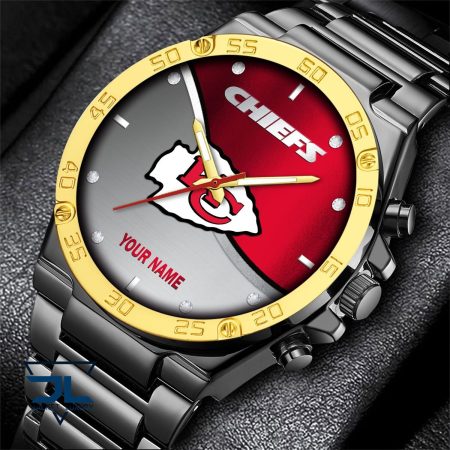 Kansas City Chiefs NFL Personalized Black Hand Watch Gifts For Fans
