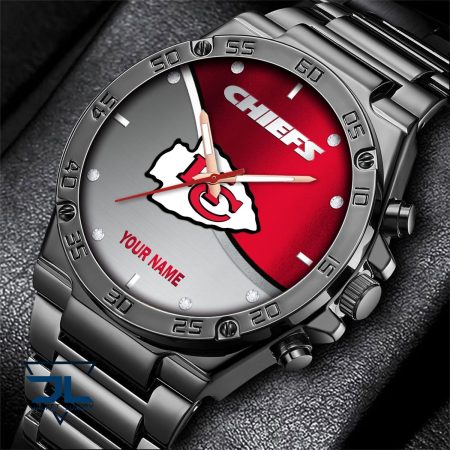 Kansas City Chiefs NFL Personalized Black Hand Watch Gifts For Fans