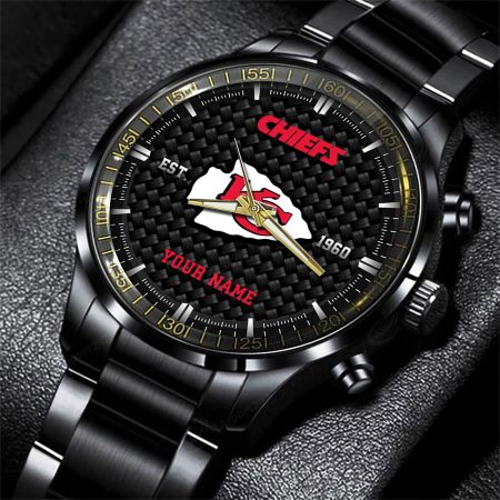 Kansas City NFL Black Fashion Hand Watch Custom Your Name Gift For Fan
