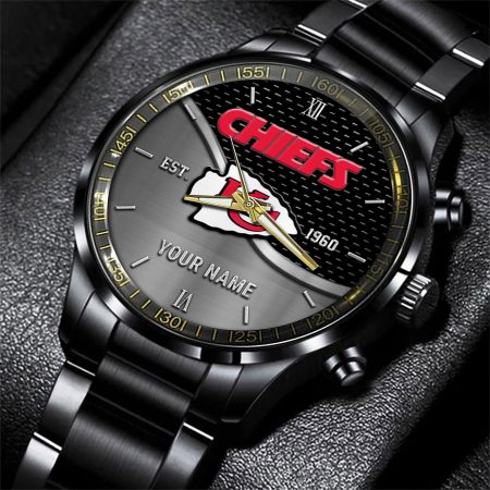 Kansas City NFL Black Fashion Hand Watch Custom Your Name Gift For Fan