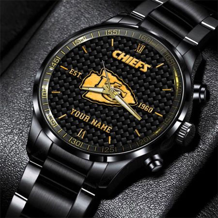 Kansas City NFL Black Fashion Hand Watch Custom Your Name Gift For Fan