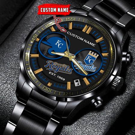 Kansas City Royals MLB Personalized Black Stainless Steel Watch Gifts For Fans