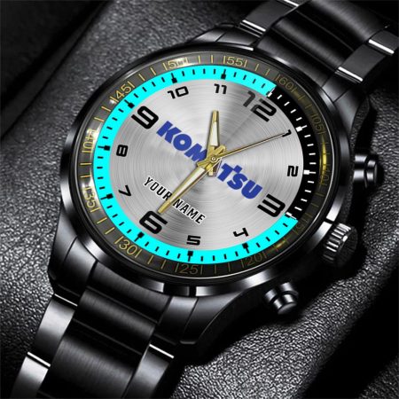 Komatsu Tractor Personalized Black Stainless Steel Hand Watch For Fan
