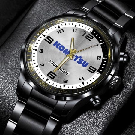 Komatsu Tractor Personalized Black Stainless Steel Hand Watch For Fan