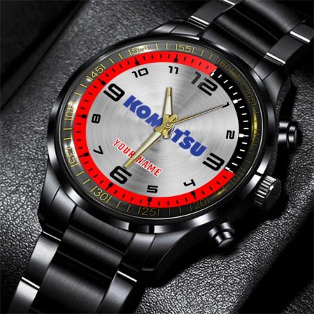Komatsu Tractor Personalized Black Stainless Steel Hand Watch For Fan