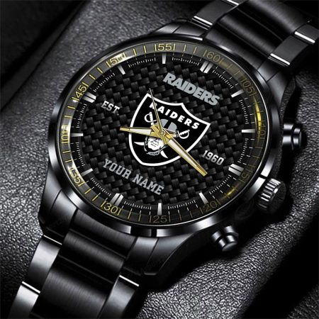 Las Vegas Raiders NFL Black Fashion Hand Watch Custom Your Name Gift For Fan