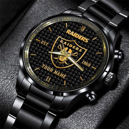 Las Vegas Raiders NFL Black Fashion Hand Watch Custom Your Name Gift For Fan