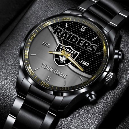 Las Vegas Raiders NFL Black Fashion Hand Watch Custom Your Name Gift For Fan