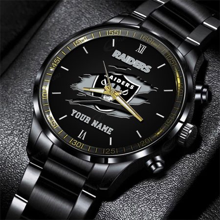 Las Vegas Raiders NFL Personalized Black Fashion Watch For Football Lovers For Fan