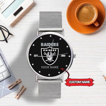 Las Vegas Raiders NFL Personalized Style Sliver Hand Watch For Lady For Fan
