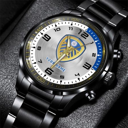Leeds United EFL Personalized Black Stainless Steel Hand Watch For Fan