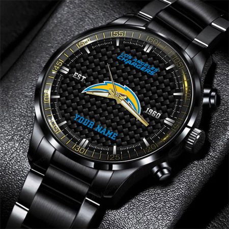 Los Angeles Chargers NFL Black Fashion Hand Watch Custom Your Name Gift For Fan