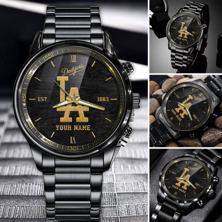 Los Angeles Dodgers MLB Black Fashion Watch Custom Your Name For Fan
