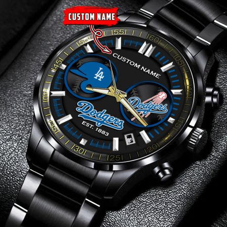 Los Angeles Dodgers MLB Personalized Black Stainless Steel Watch Gifts For Fans