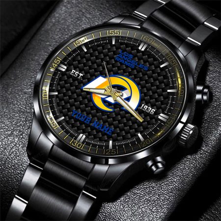 Los Angeles Rams NFL Black Fashion Hand Watch Custom Your Name Gift For Fan