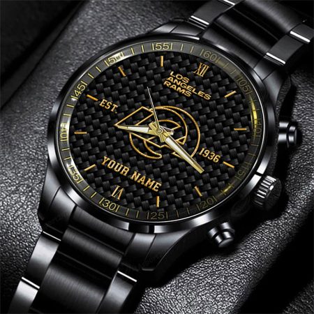 Los Angeles Rams NFL Black Fashion Hand Watch Custom Your Name Gift For Fan