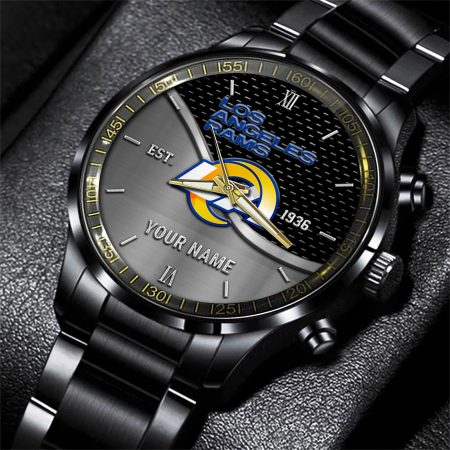 Los Angeles Rams NFL Black Fashion Hand Watch Custom Your Name Gift For Fan