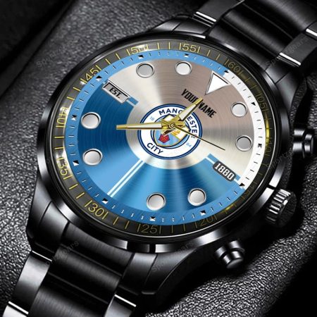 Manchester City EPL Personalized Black Stainless Steel Watch Gift For Fans