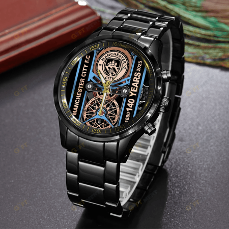 Manchester City F.C Premier League Black Stainless Steel Watch Gift For Fan