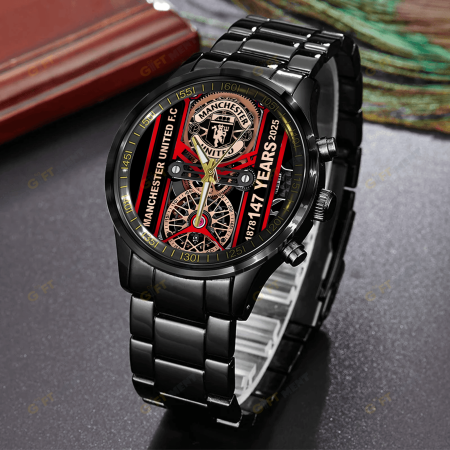 Manchester United F.C Premier League Black Stainless Steel Watch Gift For Fan