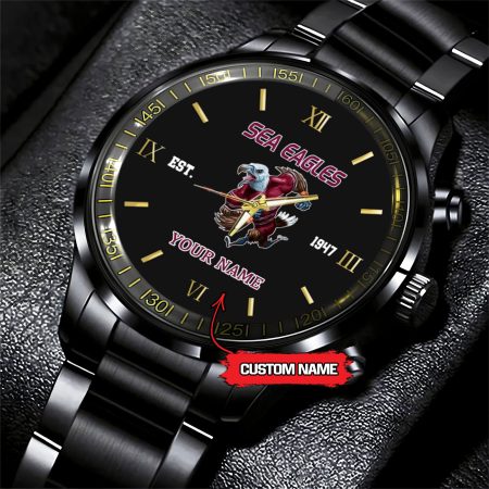 Manly Warringah Sea Eagles NRL Mascot Custom Name Black Fashion Watch