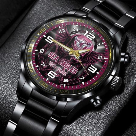 Manly Warringah Sea Eagles NRL Personalized 3D Men Skull Hand Watch Gift For Fans For Father For Fan