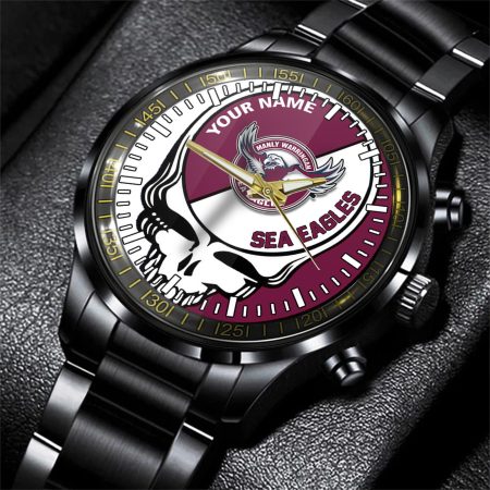 Manly Warringah Sea Eagles NRL Personalized 3D New Men Skull Hand Watch Gift For Fans For Father For Fan