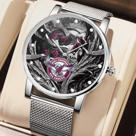 Manly Warringah Sea Eagles NRL Skull 3D Women Hand Watch Personalized Gift For Fans