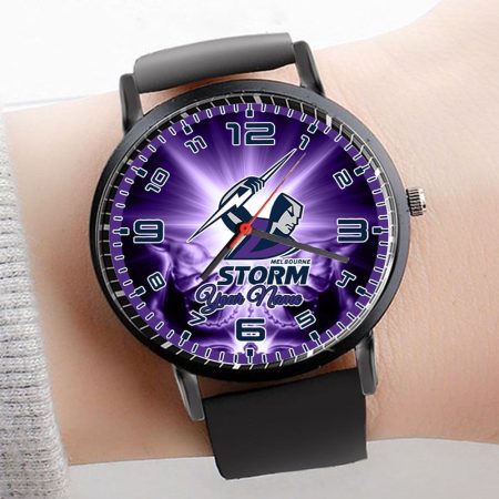 Melbourne Storm NRL 3D Men Leather Hand Watch Personalized Gift For Fans For Father For Fan