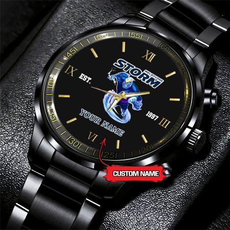 Melbourne Storm NRL Mascot Custom Name Black Fashion Watch