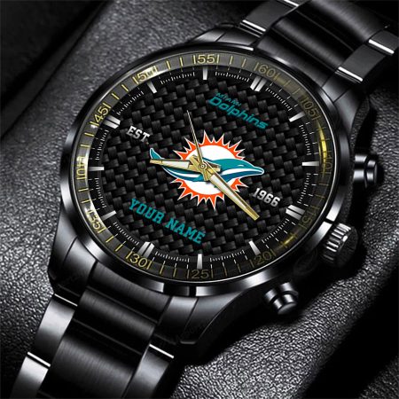 Miami Dolphins NFL Black Fashion Hand Watch Custom Your Name Gift For Fan