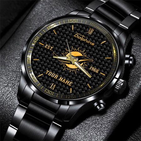 Miami Dolphins NFL Black Fashion Hand Watch Custom Your Name Gift For Fan