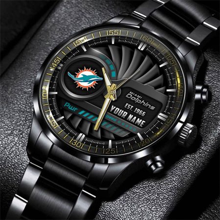 Miami Dolphins NFL Black Fashion Watch Custom Your Name