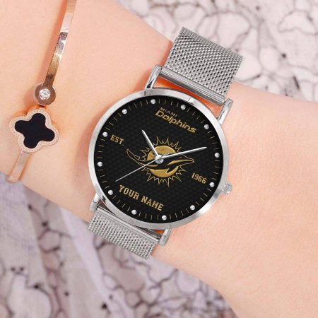 Miami Dolphins NFL Black Fashion Watch Custom Your Name